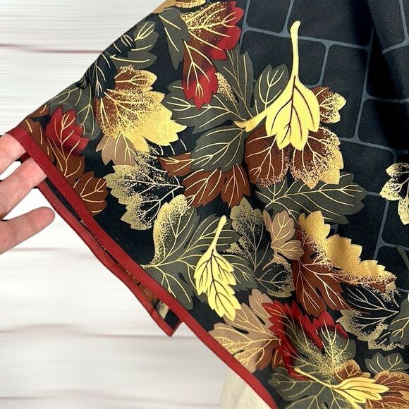 Boston Museum of Fine Arts Silk Scarf Black with Colorful Fall Leaves Print - Picture 9 of 13